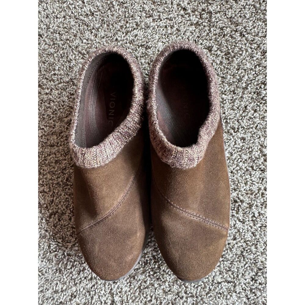 Vionic Arbor Brown Suede Knit Collar Slip-On Clog Mules Size 10